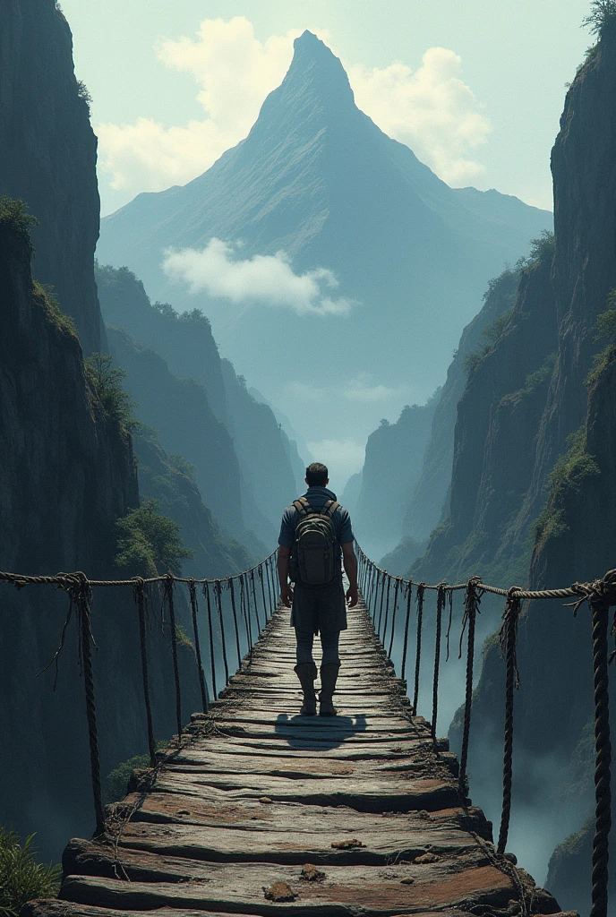 I need to cross this bridge to get to the mountain. even if it's hard, I won&#39;t give up!
