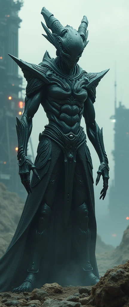 The Ancient Alien Warrior, Dark Horror Futurism, cinematographic, fine details, 8k, (dark shot:0.7), subsurface dispersion, (Ambient lighting:1.3), (art station:1.3)