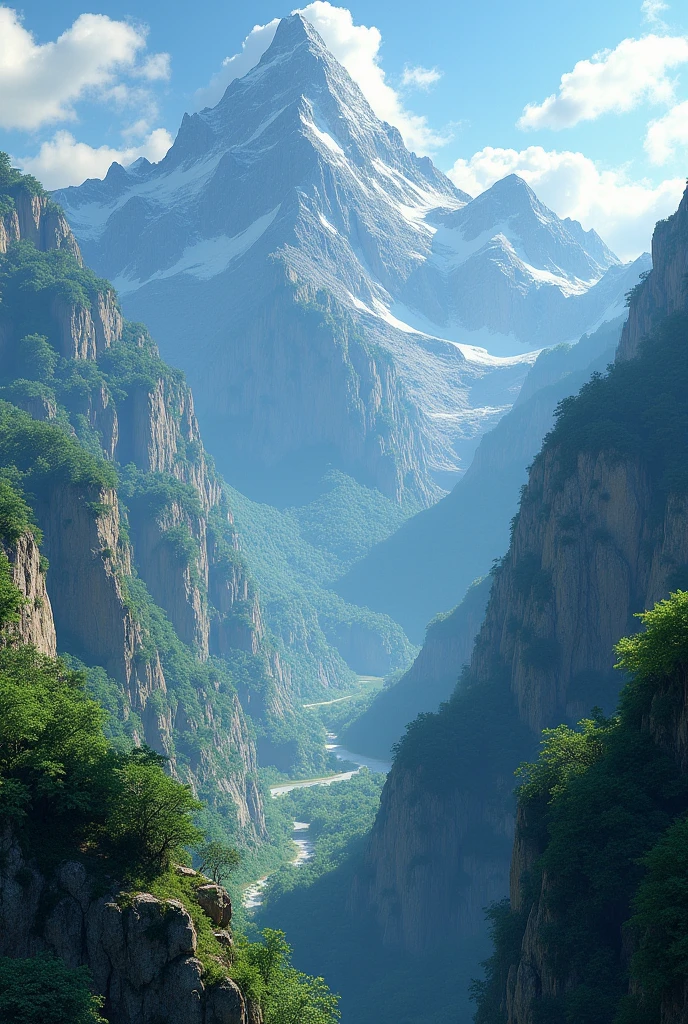 A beautiful and mesmerizing mountain view that looks giant and lush but has some brown in it make it look super realistic and possible