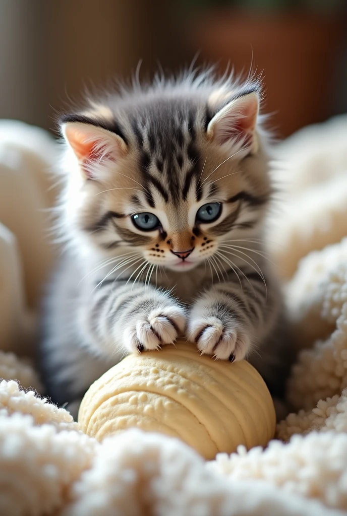 Kitten making bread 