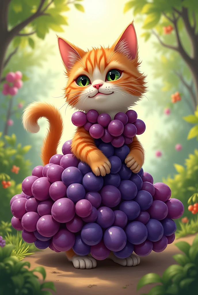 Cat in a dress made of grapes