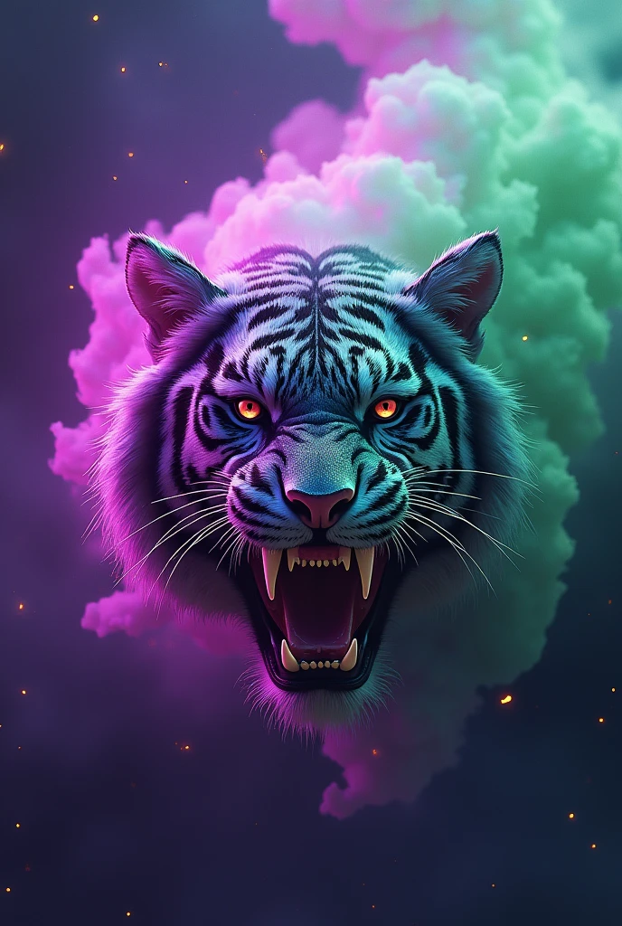 Generates an image with purple and green flames in different shades and has the following text in capital letters
" π DESTROYERS "
Add the pi symbol to the text, so that the symbol looks like a tiger's mouth. The text I gave you only has to be in the image.