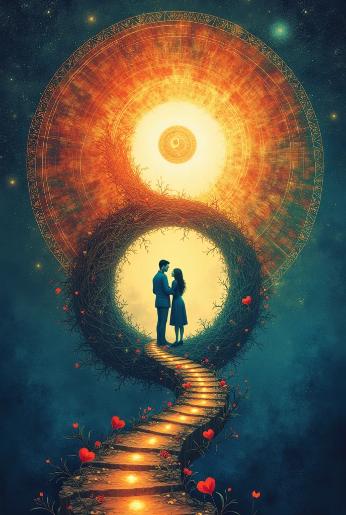 Merge the infinity, yinyang, and footstep to create an artwork that describes love