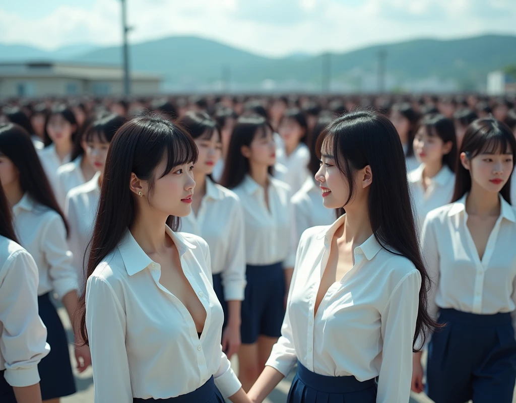 (((((Japanese Clone-girls=Myself))))), (((Super Best masterpiece Clone-girls Raw Photography Art))), (((16K, Highest quality, Ultra-high resolution, RAW Photos))), (((It's so unrealistic., With unparalleled depiction, With an unfathomable sight, An unprecedented and shocking worldview, Clone-girls: In a world of mass reproduction, Ultra-realistic))), (((Japanese Girls, Saito-Asuka, 26yo, Small face, Thick black hair, Semi-long hair, Dark Eyes, Mature face, Cute Smile, Smiling face, A gentle gaze, (((Very happy laughter)))))), (((Very beautiful detailed girls, Accurate body structure, Accurate body movements, Very detailed body, (((Super big breasts, Large bulge of ample breasts)))))), (((Summer office casual wear, White short-sleeved shirt, I can see the cleavage, Emphasise the fullness of your breasts, Dark blue mini skirt))), ((((((((Very detailed, Myself cloning, Depiction of splitting oneself, 1Myself girl→1,000,000,000,000,000,000,000,000,000,000Myself cloning girls)))))))), (((((((Very detailed, Myself clone-girlsの, To the exact, Flawless, The same portrayal of a person, (((MyselfとFlawless同じ女体で, MyselfとFlawless同じ顔で, MyselfとFlawless同じ髪形で, MyselfとFlawless同じ服で, MyselfとFlawless同じ背丈で, MyselfとFlawless同じSuper big breasts)))))))))), (((((Myself girls only))))), (((((1,000,000,000,000,000,000,000,000,000,000Myself girls))))), (((Very detailed, Extremely crowded, Body-to-body contact with no gaps))), (Bright and soft lighting), (((((Clear and accurate perspective depiction, super wide view, Ultra-wide field of view, Focus on the average value of the image))))), (((((Very detailed depiction, More than a few thousand Myselves, Physical contact, Pleasant conversation, Holding hands, Hug, walk))))), In a place where you can see a hill in the city, Myself clone-girls' clone proliferation continues々And so it continues, filling the horizon and becoming a world of just me