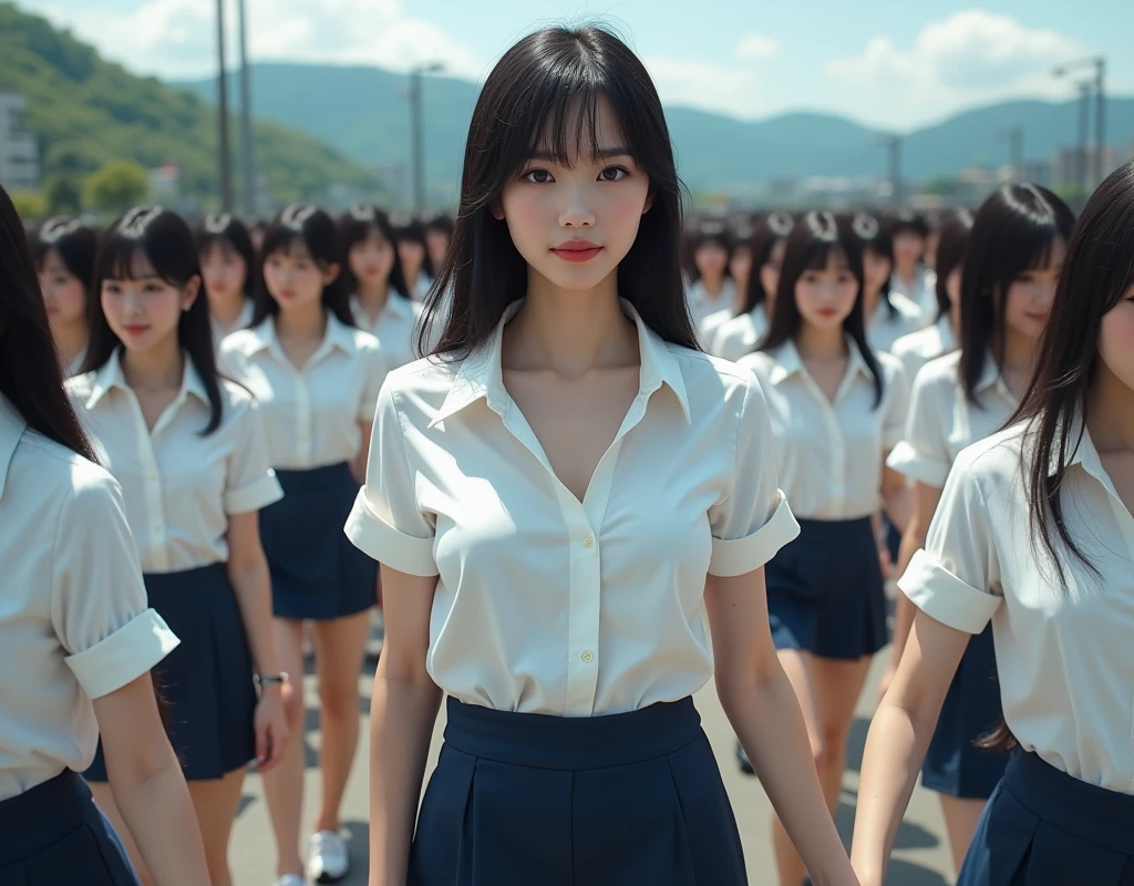 (((((Japanese Clone-girls=Myself))))), (((Super Best masterpiece Clone-girls Raw Photography Art))), (((16K, Highest quality, Ultra-high resolution, RAW Photos))), (((It's so unrealistic., With unparalleled depiction, With an unfathomable sight, An unprecedented and shocking worldview, Clone-girls: In a world of mass reproduction, Ultra-realistic))), (((Japanese Girls, Saito-Asuka, 26yo, Small face, Thick black hair, Semi-long hair, Dark Eyes, Mature face, Cute Smile, Smiling face, A gentle gaze, (((Very happy laughter)))))), (((Very beautiful detailed girls, Accurate body structure, Accurate body movements, Very detailed body, (((Super big breasts, Large bulge of ample breasts)))))), (((Summer office casual wear, White short-sleeved shirt, I can see the cleavage, Emphasise the fullness of your breasts, Dark blue mini skirt))), ((((((((Very detailed, Myself cloning, Depiction of splitting oneself, 1Myself girl→1,000,000,000,000,000,000,000,000,000,000Myself cloning girls)))))))), (((((((Very detailed, Myself clone-girlsの, To the exact, Flawless, The same portrayal of a person, (((MyselfとFlawless同じ女体で, MyselfとFlawless同じ顔で, MyselfとFlawless同じ髪形で, MyselfとFlawless同じ服で, MyselfとFlawless同じ背丈で, MyselfとFlawless同じSuper big breasts)))))))))), (((((Myself girls only))))), (((((1,000,000,000,000,000,000,000,000,000,000Myself girls))))), (((Very detailed, Extremely crowded, Body-to-body contact with no gaps))), (Bright and soft lighting), (((((Clear and accurate perspective depiction, super wide view, Ultra-wide field of view, Focus on the average value of the image))))), (((((Very detailed depiction, More than a few thousand Myselves, Physical contact, Pleasant conversation, Holding hands, Hug, walk))))), In a place where you can see a hill in the city, Myself clone-girls' clone proliferation continues々And so it continues, filling the horizon and becoming a world of just me