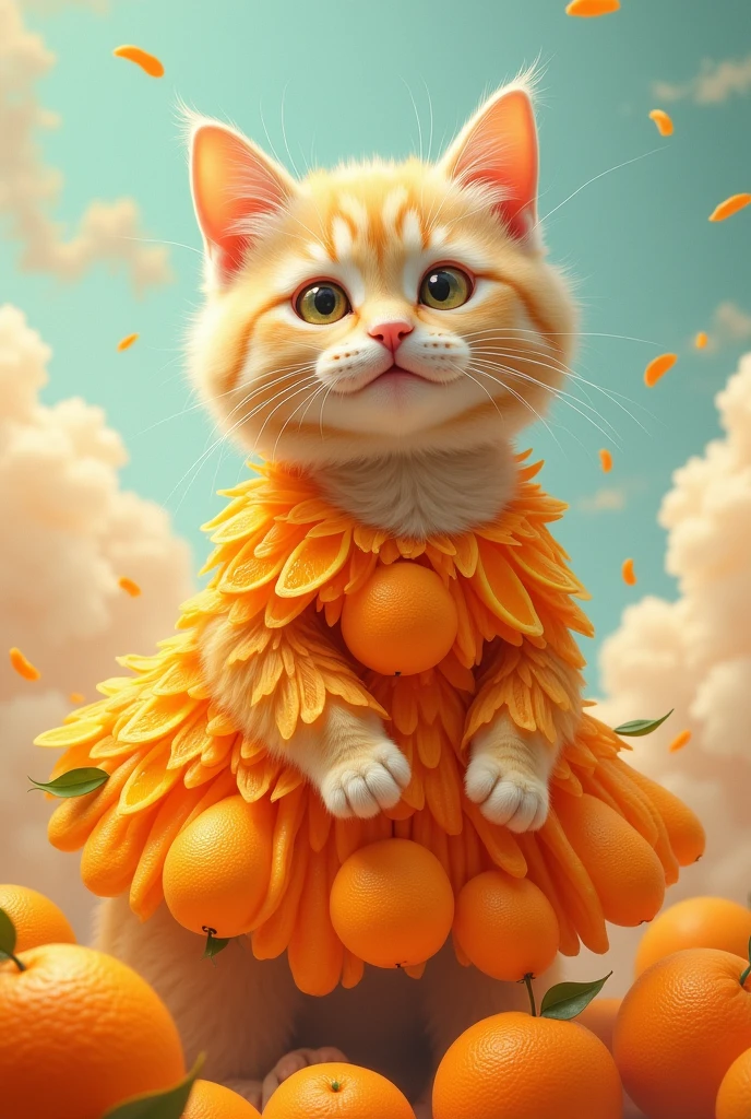 The cat wears a dress made of oranges