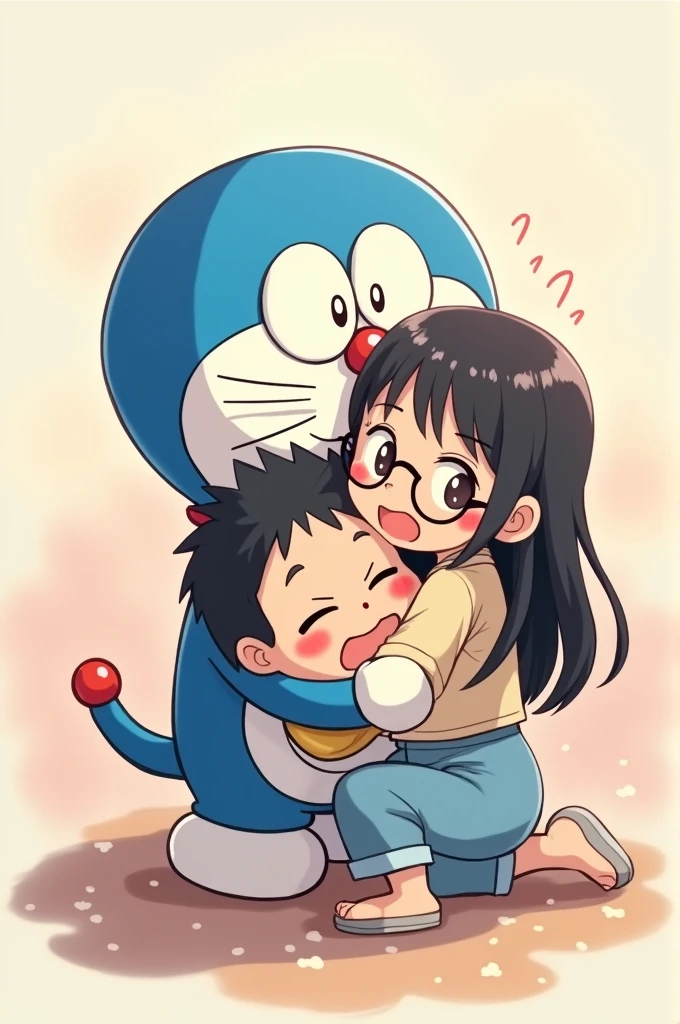 Doraemon Nobita hugs sizuka