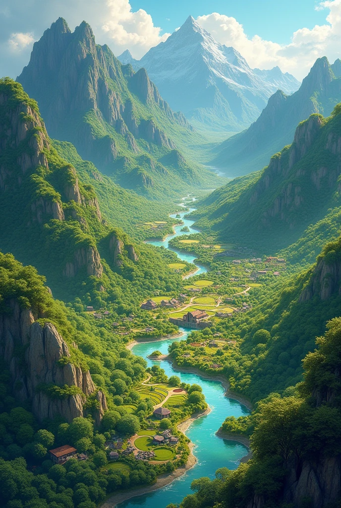 Make a map In the world, the Kingdom of Regalia is a country located in the middle of a fertile valley and surrounded by green mountains. The kingdom is famous for the beauty of its magnificent gardens, which are filled with different types of magical flowers and rare plants.