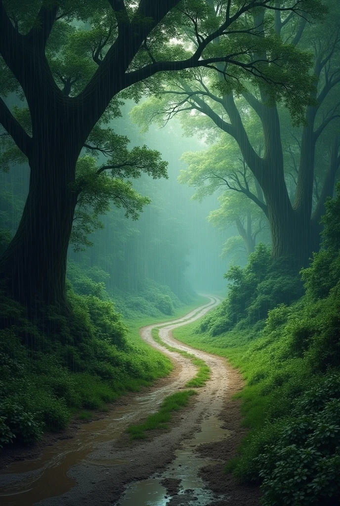 This old road stretched into a quiet valley, covered with a thick green canopy. It was a road that had strayed from the main path, like a wanderer without an aim, passing through the traces of nature. Under the dark shadow of the big trees, whose branches spread like a high dome. In the rain, the raindrops would fall on the ground, turning the road into a small muddy puddle amidst the scattered bushes of elder and hazel, blackberries and thorns. The road was isolated and worn from long use, making it lost in the silence and antiquity, so that nothing around it could be seen, whether from the left or the right.