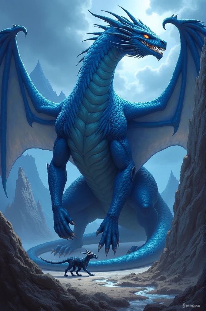 Make a blue dragon, with four legs, two wings and cub. can&#39;t be cute