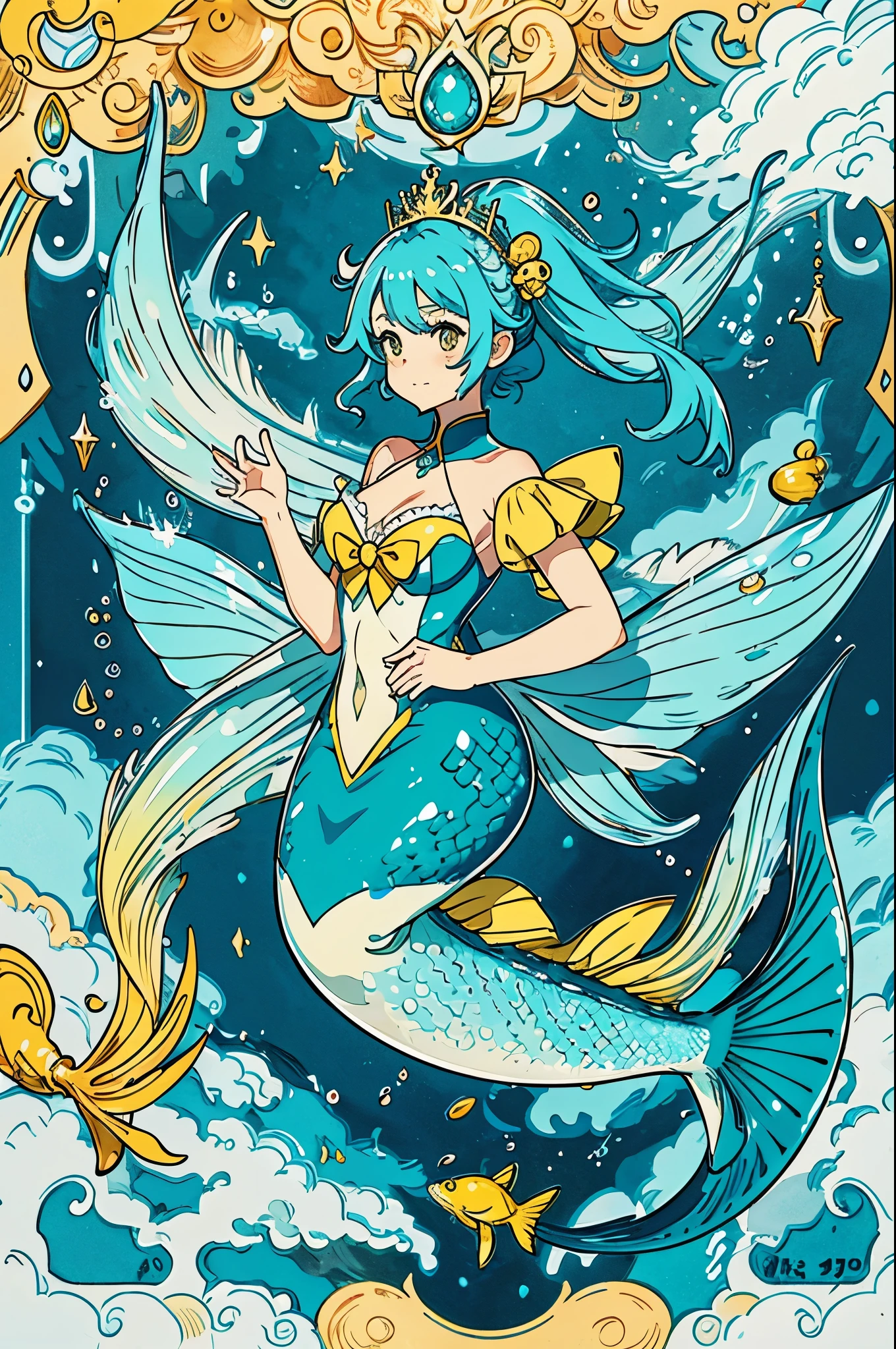Mermaid,Mermaid,Mermaid女孩,Mermaid尾巴,Bodysuit style,Scale style,Underwater background,Underwater background,Undersea background,Coral shell background,Seawater background,yellowと緑的鳞片,yellow,end,身上长着end,Girl with fish tail,黄緑とyellow,yellowと黄緑の鱗,cute,cute,cute,Crown