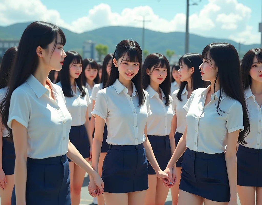 (((((Japanese Clone-girls=Myself))))), (((Super Best masterpiece Clone-girls Raw Photography Art))), (((16K, Highest quality, Ultra-high resolution, RAW Photos))), (((It's so unrealistic., With unparalleled depiction, With an unfathomable sight, An unprecedented and shocking worldview, Clone-girls: In a world of mass reproduction, Ultra-realistic))), (((Japanese Girls, Saito-Asuka, 26yo, Small face, Thick black hair, Semi-long hair, Dark Eyes, Mature face, Cute Smile, Smiling face, A gentle gaze, (((Very happy laughter)))))), (((Very beautiful detailed girls, Accurate body structure, Accurate body movements, Very detailed body, (((Super big breasts, Large bulge of ample breasts)))))), (((Summer office casual wear, White short-sleeved shirt, I can see the cleavage, Emphasise the fullness of your breasts, Dark blue mini skirt))), ((((((((Very detailed, Myself cloning, Depiction of splitting oneself, 1Myself girl→1,000,000,000,000,000,000,000,000,000,000Myself cloning girls)))))))), (((((((Very detailed, Myself clone-girlsの, To the exact, Flawless, The same portrayal of a person, (((MyselfとFlawless同じ女体で, MyselfとFlawless同じ顔で, MyselfとFlawless同じ髪形で, MyselfとFlawless同じ服で, MyselfとFlawless同じ背丈で, MyselfとFlawless同じSuper big breasts)))))))))), (((((Myself girls only))))), (((((1,000,000,000,000,000,000,000,000,000,000Myself girls))))), (((Very detailed, Extremely crowded, Body-to-body contact with no gaps))), (Bright and soft lighting), (((((Clear and accurate perspective depiction, super wide view, Ultra-wide field of view, Focus on the average value of the image))))), (((((Very detailed depiction, More than a few thousand Myselves, Physical contact, Pleasant conversation, Holding hands, Hug, walk))))), In a place where you can see a hill in the city, Myself clone-girls' clone proliferation continues々And so it continues, filling the horizon and becoming a world of just me