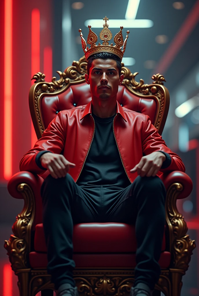 King of YouTube Cristiano ronaldo sitting on chair with YouTube crown