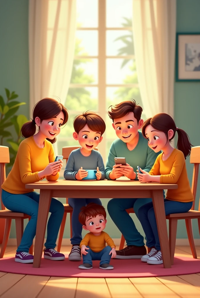 Generate a A4 size png transparency
All Family members using phone and ignoring child in animated graphics only at bottom