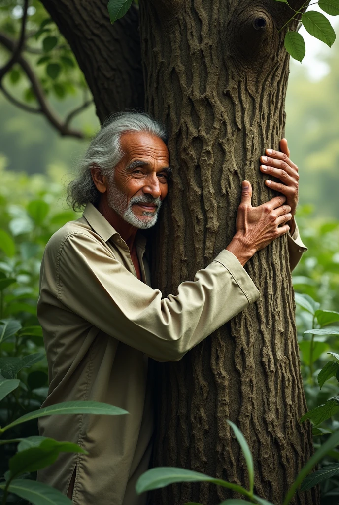 Sunderlal Bahuguna hugging a tree