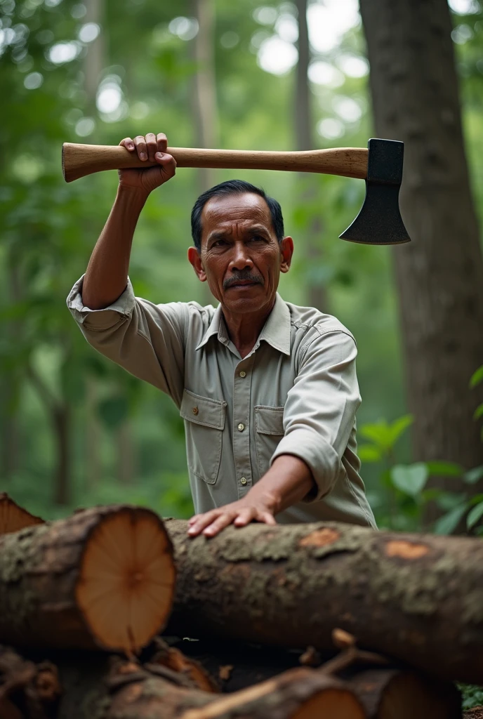 Indonesian President Joko Widodo is cutting wood