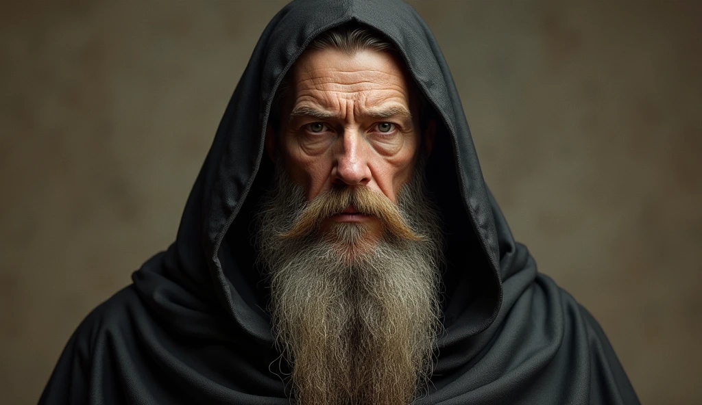 give me Michel Nostradamus from the head up, with the clothes of his time, short hood, hair and big braba