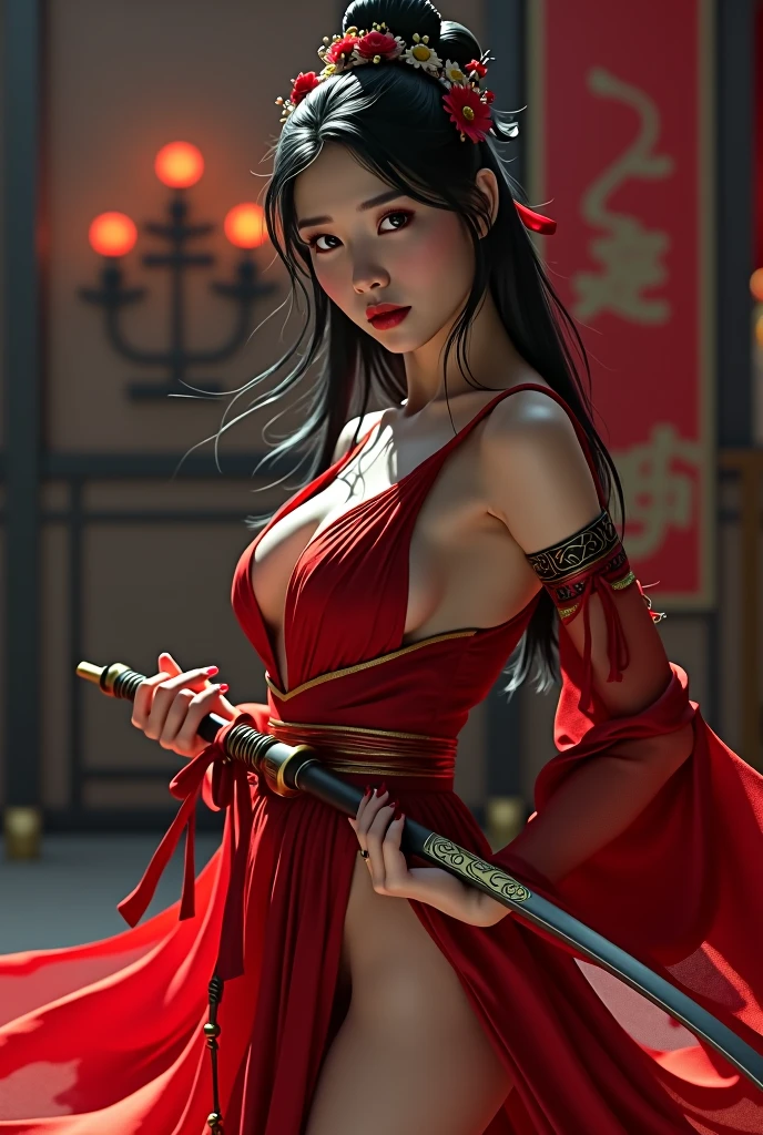 (((NSFW1.5)))，(((highest quality))),(((Super detailed))),(((masterpiece))),shape,1 person,1 female,swordsman,Woman warrior,traditional chinese costume,Are standing,ink style,martial arts,stop temporarily,rooftop,moonlight,night,background,ancient chinese architecture,Foggy Mountain々,silhouette,silence--ar 16:9