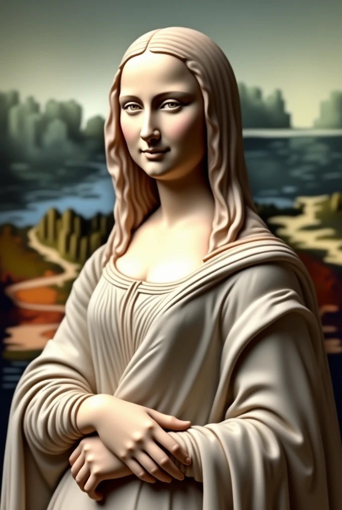 (photorealism:1.2), create the most famous portrait of monalisa into a concrete masterpiece which would look exactly like her