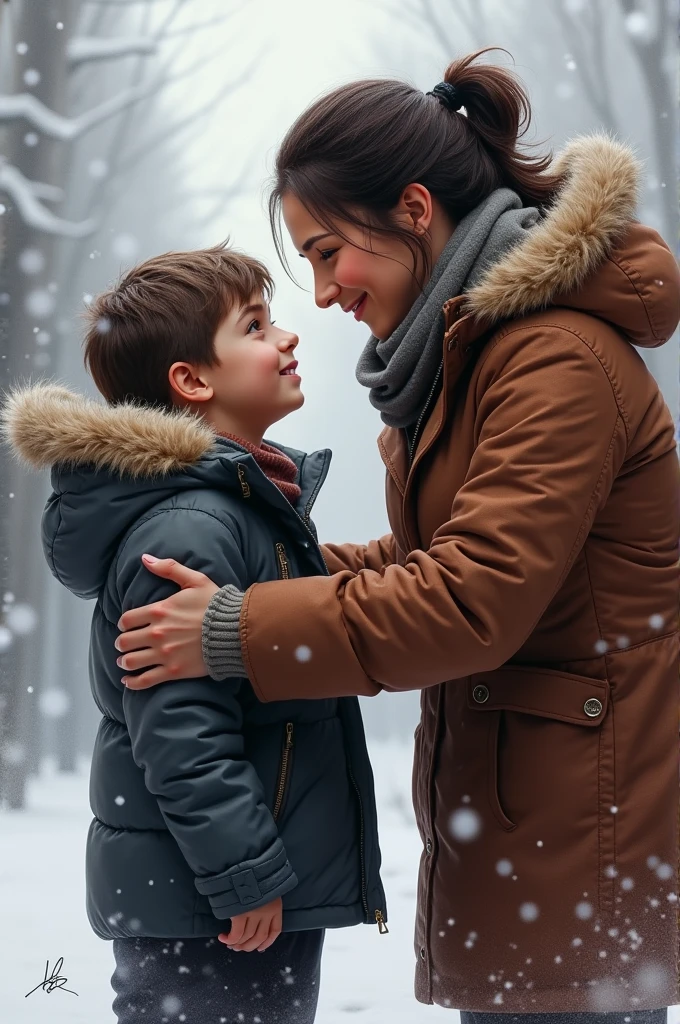 Cold jacket anime realistic mom giving boy jacket