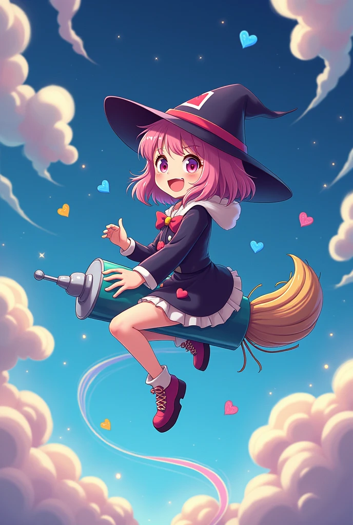 anime girl riding a syringe like a witch