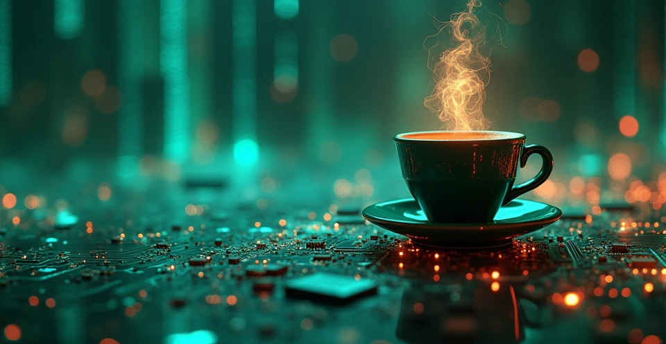 technological image with the colors of the Java language and the Java logo in the foreground