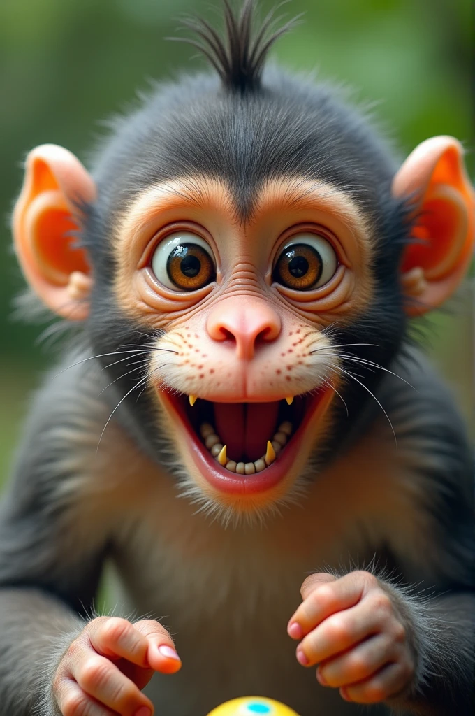 **Close-up of a monkey's face showing excitement while playing a game.**