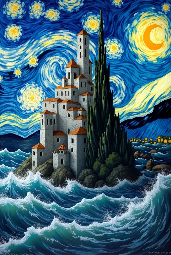 (photorealism:1.2), create the most famous art storm in the ocean of van gogh into a concrete masterpiece which would look exactly like her