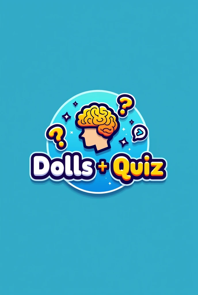 Create a modern and attractive logo for a YouTube channel dedicated to quizzes and trivia. The design should include representative elements such as a question mark., A stylized brain, a light bulb or questionnaire icons (For example, circles with letters or numbers). Use a palette of vibrant and energetic colors, like shades of blue, yellow and white, to transmit dynamism and knowledge. The style should be clean, friendly and easily recognizable, adaptable to different sizes and platforms. Include the channel name in a clear and striking font that complements the graphic elements and reflects fun., Intellectual challenge and enthusiasm for learning. My channel name is called Dolls · Quiz.
