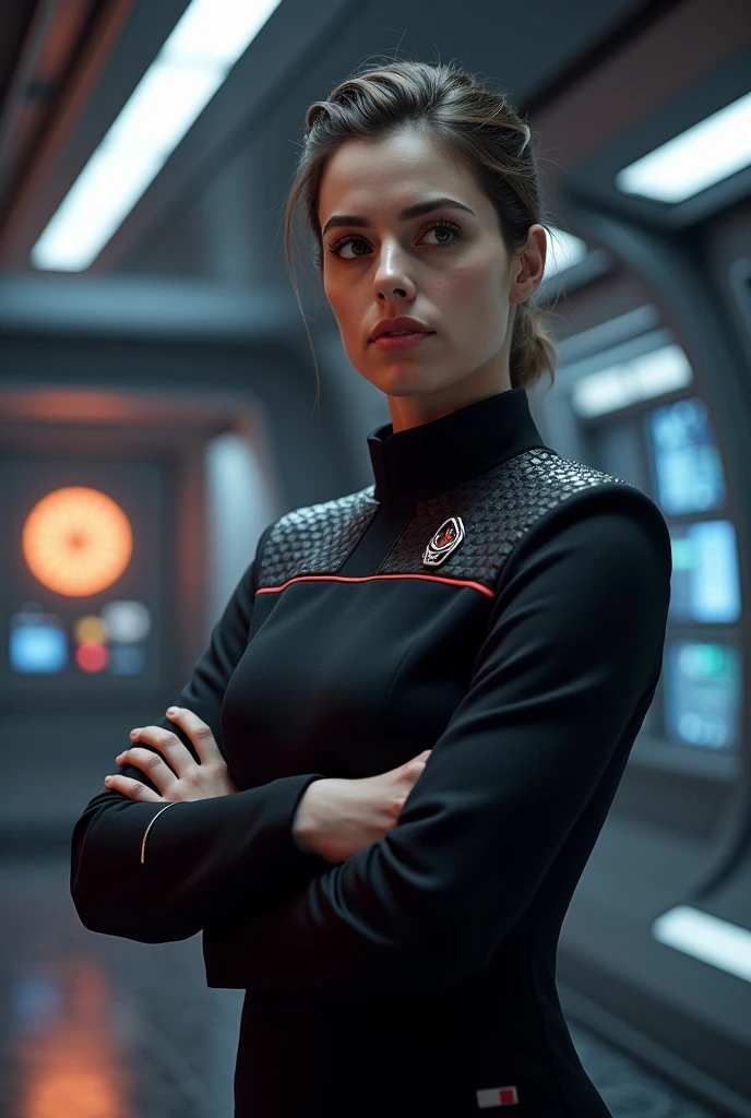 Generates an image of a crew member giving an emergency announcement 