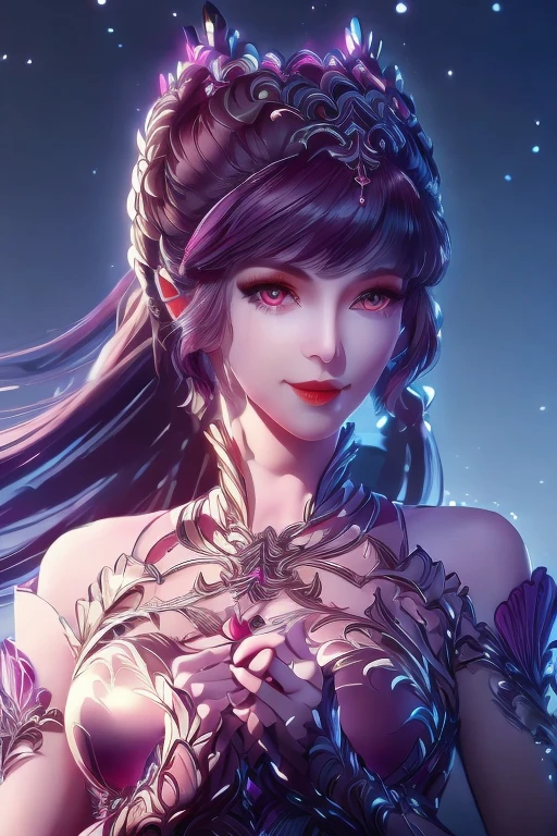 Most beautiful xianxia female protagonist, held beautiful baby,baby face detailed,super detailed baby face,cute smile,soft smile,brown long hair and magenta eyes,use majestic garmen with pink fillamen,face detailed,lips detailed,thin red lips,golden rune scratch at fore head,forehead detailed,better quality, masterpiece,24K ultra hd,super beautiful detail,goddess featuring