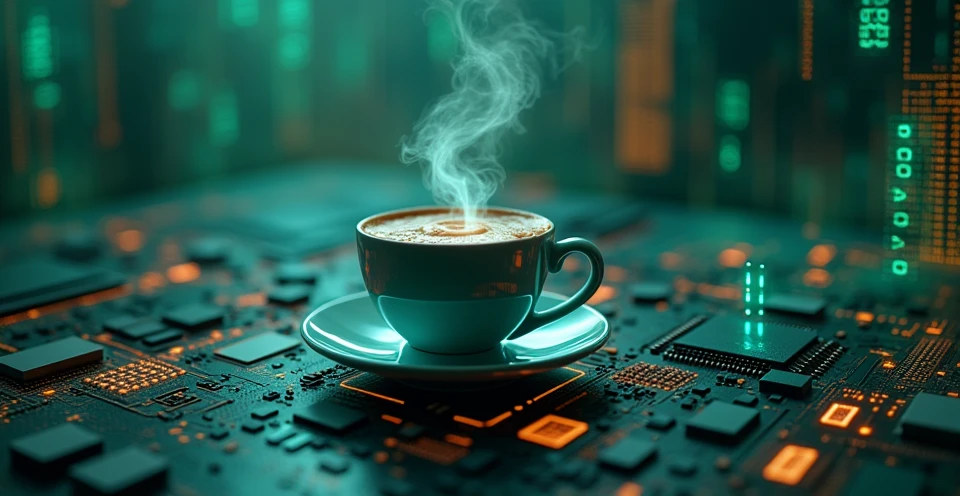 technological image with the colors of the Java language and the Java logo in the foreground