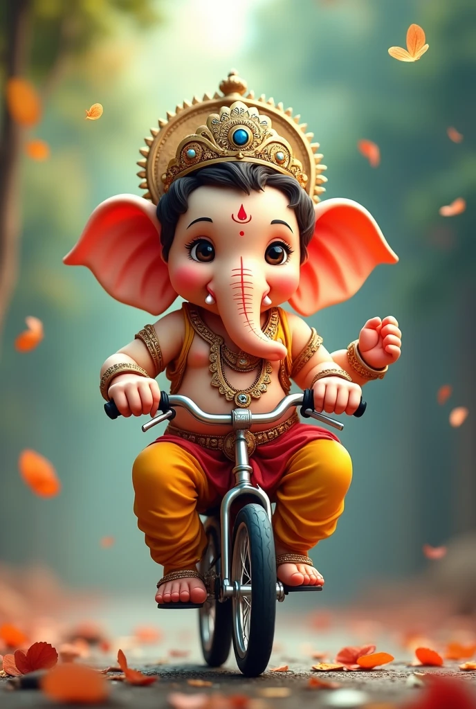 Indian lord little Ganesh cute  sitting on the bike