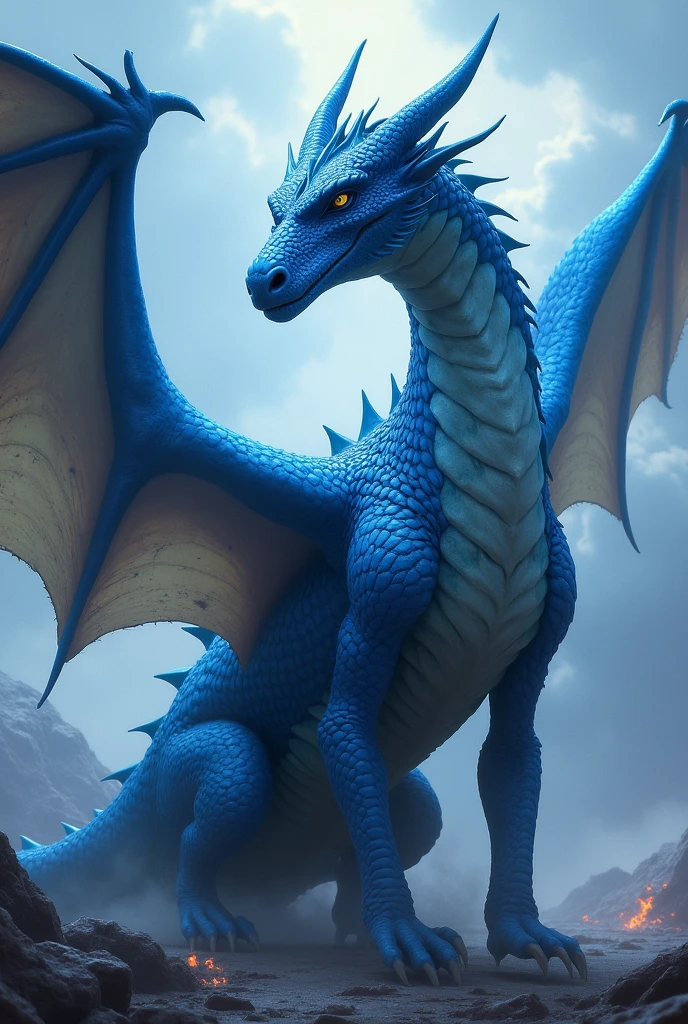 make a blue dragon with torn wings