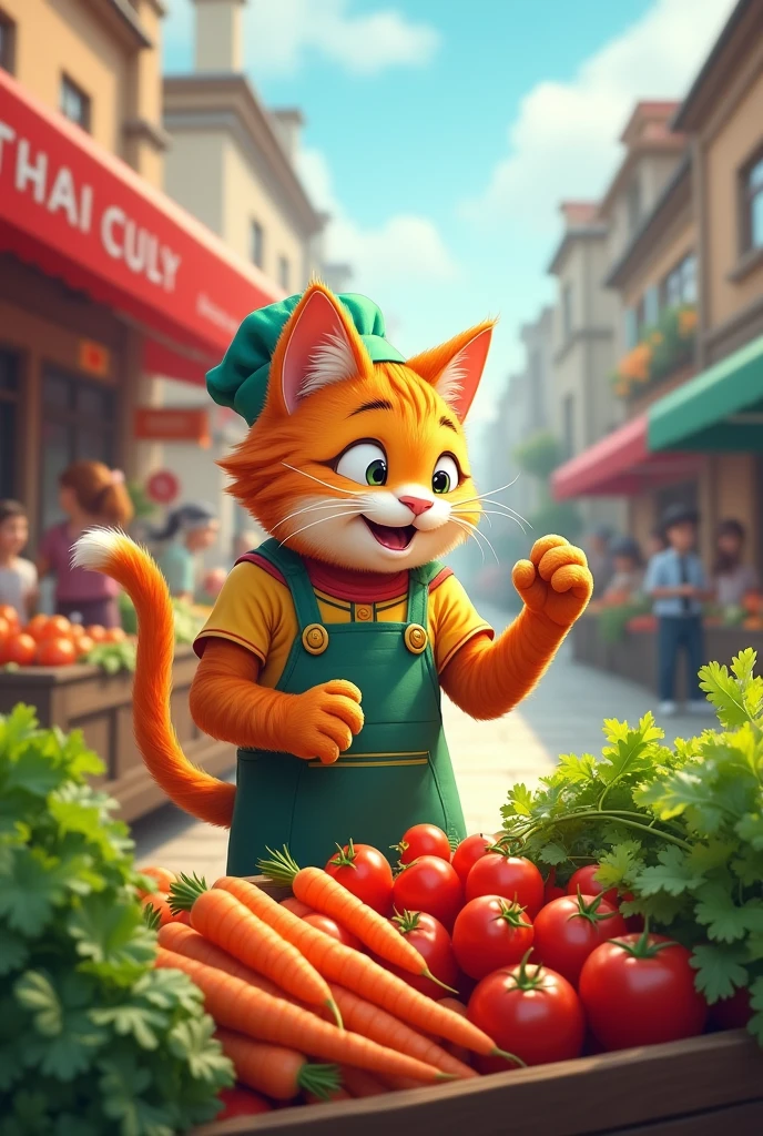 Imagine vegetables seller funny cat