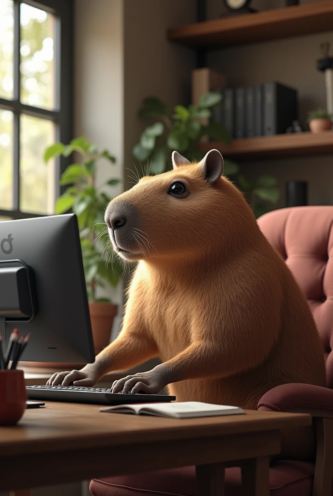 Capybara playing computer 