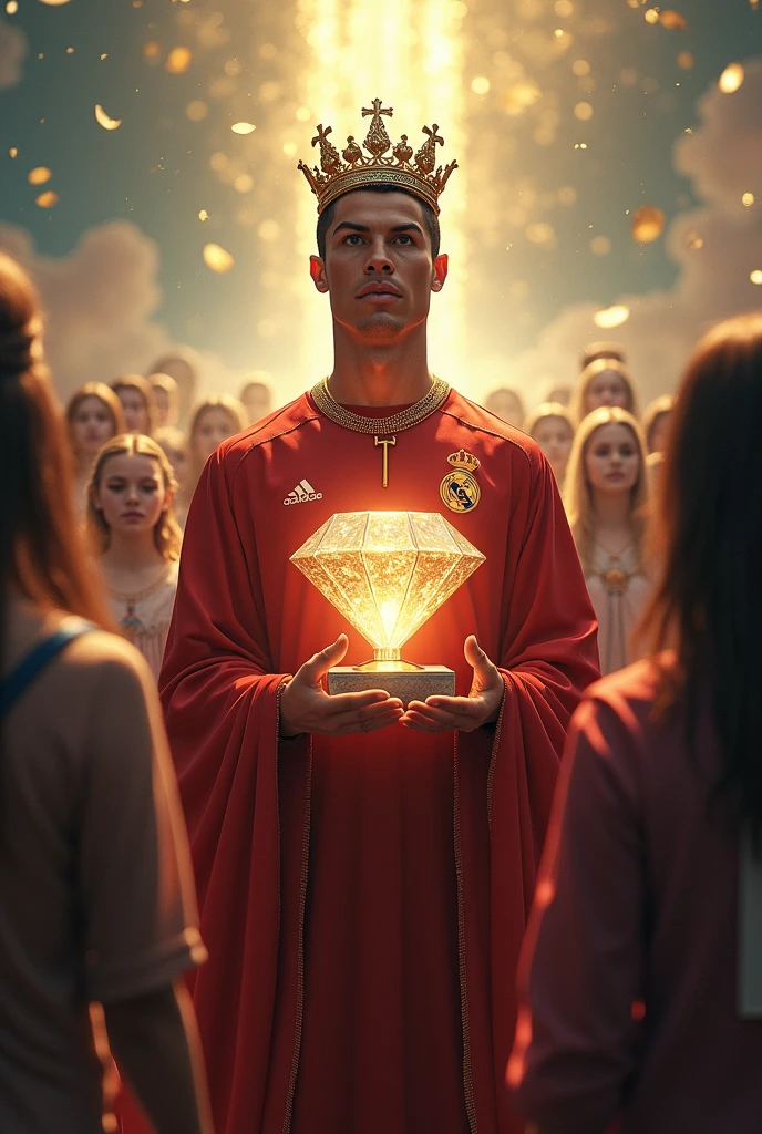 All YouTuber under Cristiano ronaldo treating him as a god of YouTube ronaldo holding yt diamond play button and a beautiful crown on his head