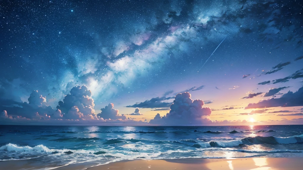 The pale blue sea,Beautiful sea,((night)),A beautiful planet seen behind,pc wallpaper,真night中,Spectacular views,high resolution,A Wonderful World,first-class