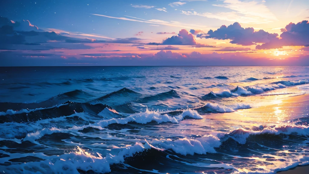 The pale blue sea,Beautiful sea,((night)),A beautiful planet seen behind,pc wallpaper,真night中,Spectacular views,high resolution,A Wonderful World,first-class