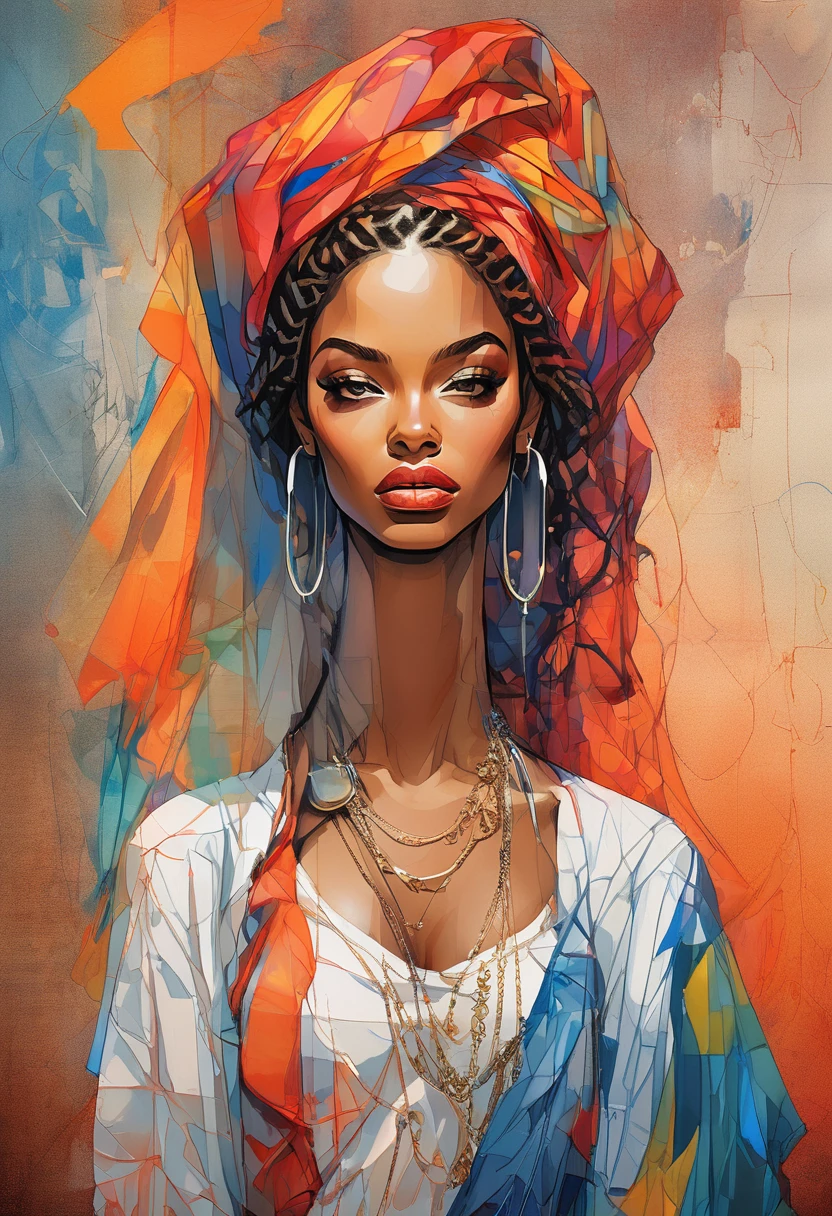 (Highest quality:0.8), (Highest quality:0.8), Perfect illustration((masterpiece, Highest quality)),Beautiful black women paintings, Pretty face, Hip Hop, Affectionate, Avant-garde, Street Queen, Check it out, Ultra-detailed painting inspired by WLOP, Art Station Trends, Fantasy Art, A complex mess, The Art of Batting, Wallop Art, WLOP |, Impact, Beautiful character painting, wlop style, WLOP | The germ of art, Incomparably beautiful glass, Figurative Art, Intense watercolor, Watercolor Detail Art, Watercolor splash, Surrealism, avant-garde pop art, Beautiful and expressive paintings, Beautiful art illustration, colorful, wonderful, Cruel beauty, masterpiece, best quality, Official Art, Women only, Clear outline, Best Shot, vector art, author:Sandra Chevrier, Dave McKean、Richard Avedon、Screenplay by Makizi Kuciala, Luminous design