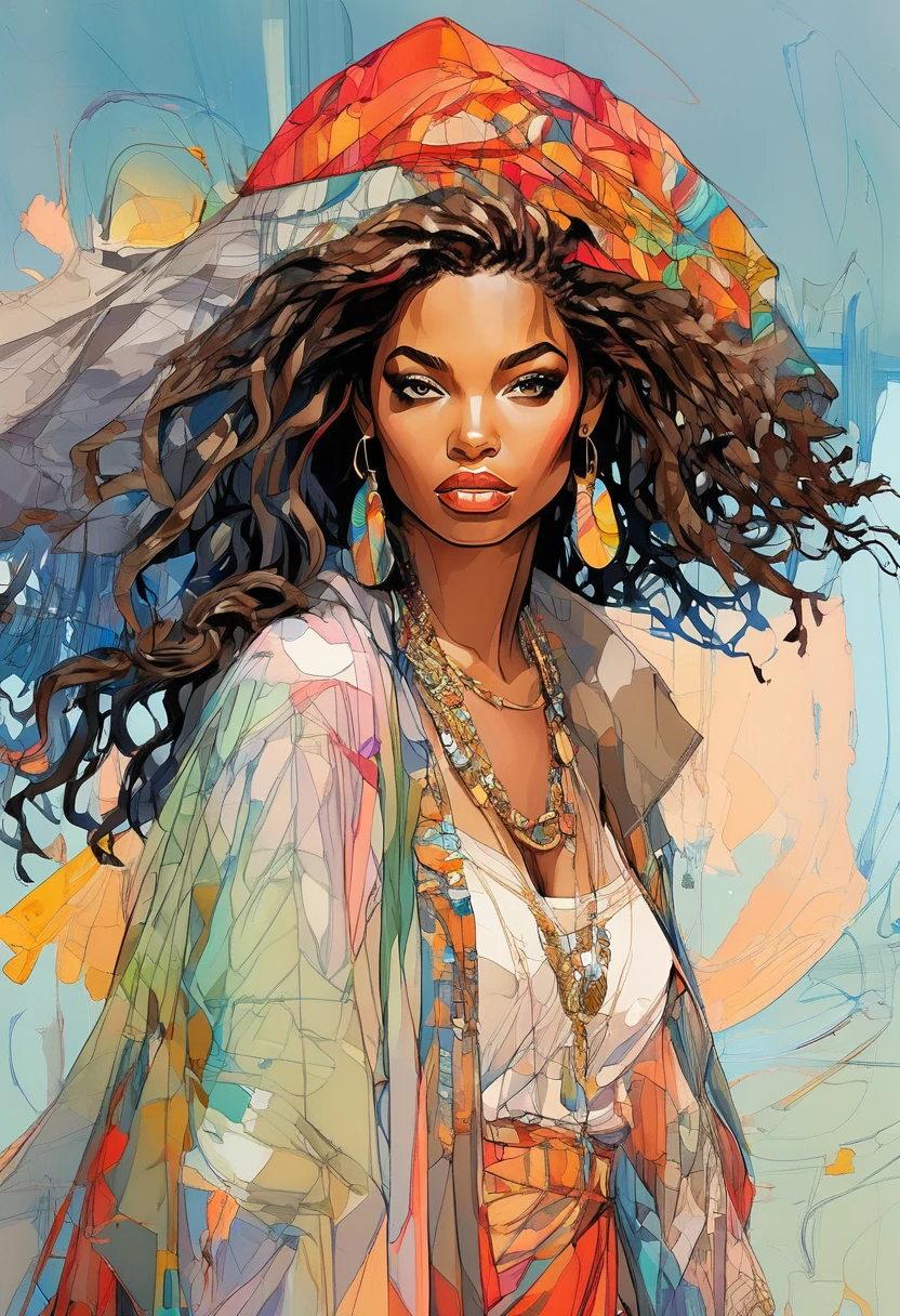 (Highest quality:0.8), (Highest quality:0.8), Perfect illustration((masterpiece, Highest quality)),Beautiful black women paintings, Pretty face, Hip Hop, Affectionate, Avant-garde, Street Queen, Check it out, Ultra-detailed painting inspired by WLOP, Art Station Trends, Fantasy Art, A complex mess, The Art of Batting, Wallop Art, WLOP |, Impact, Beautiful character painting, wlop style, WLOP | The germ of art, Incomparably beautiful glass, Figurative Art, Intense watercolor, Watercolor Detail Art, Watercolor splash, Surrealism, avant-garde pop art, Beautiful and expressive paintings, Beautiful art illustration, colorful, wonderful, Cruel beauty, masterpiece, best quality, Official Art, Women only, Clear outline, Best Shot, vector art, author:Sandra Chevrier, Dave McKean、Richard Avedon、Screenplay by Makizi Kuciala, Luminous design