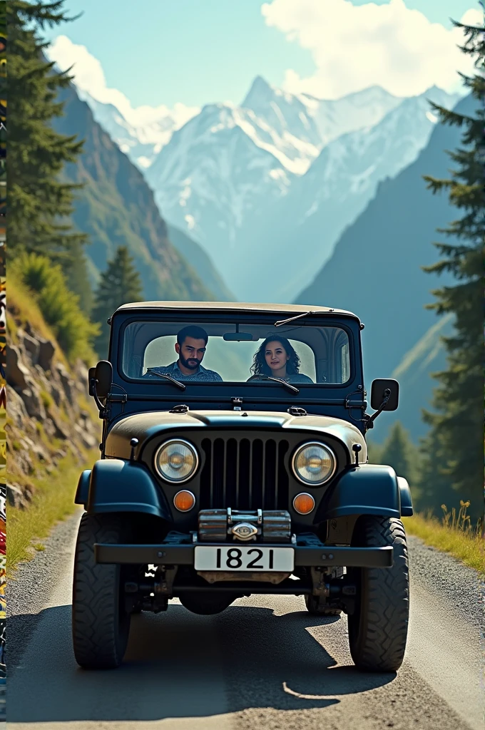 1821 number plate black mahindra thar driving by two couple in manali