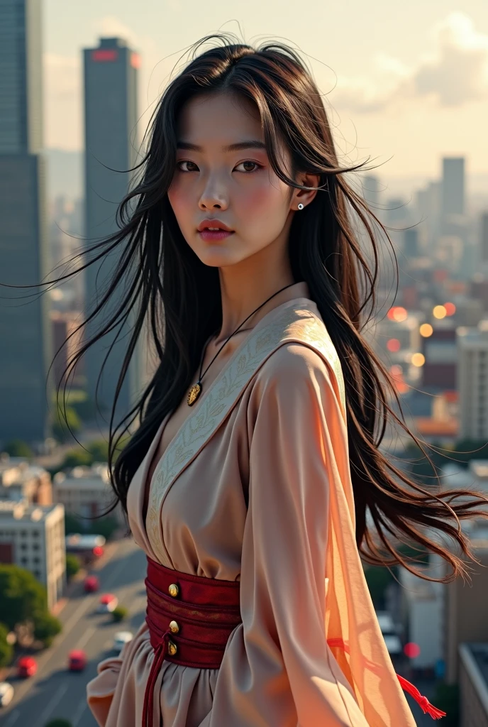 Beauty　Taiwan style　Black Hair　The background is the cityscape