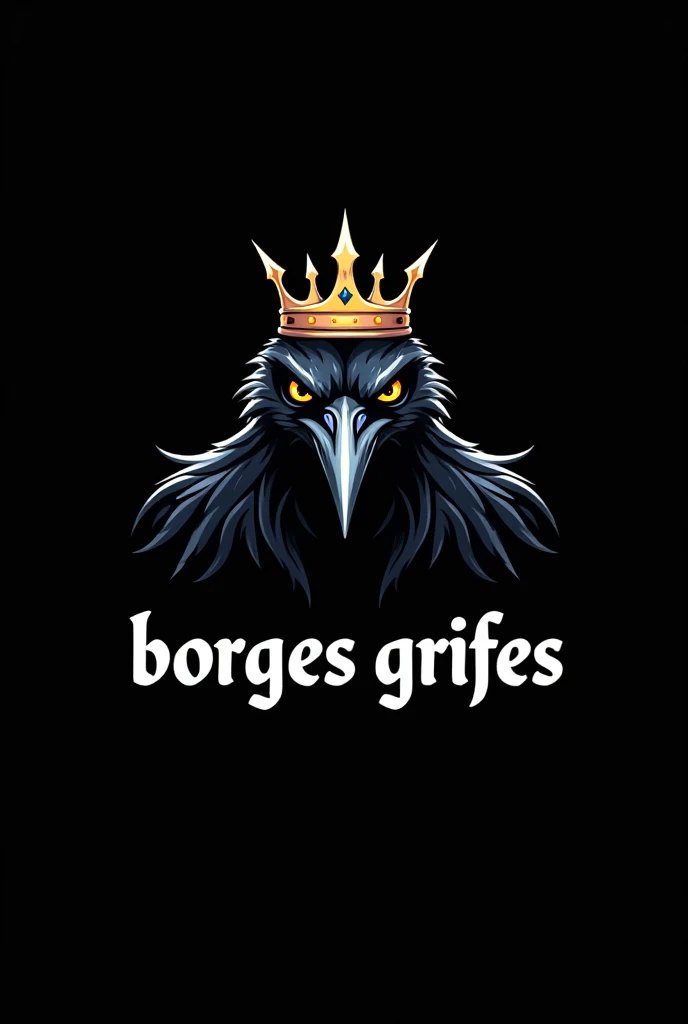 Logo written Borges grifes and an angry crow wearing a crown on a minimalist and modern black background 
