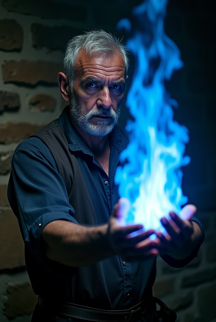 Italian man extinguishes a blue flame