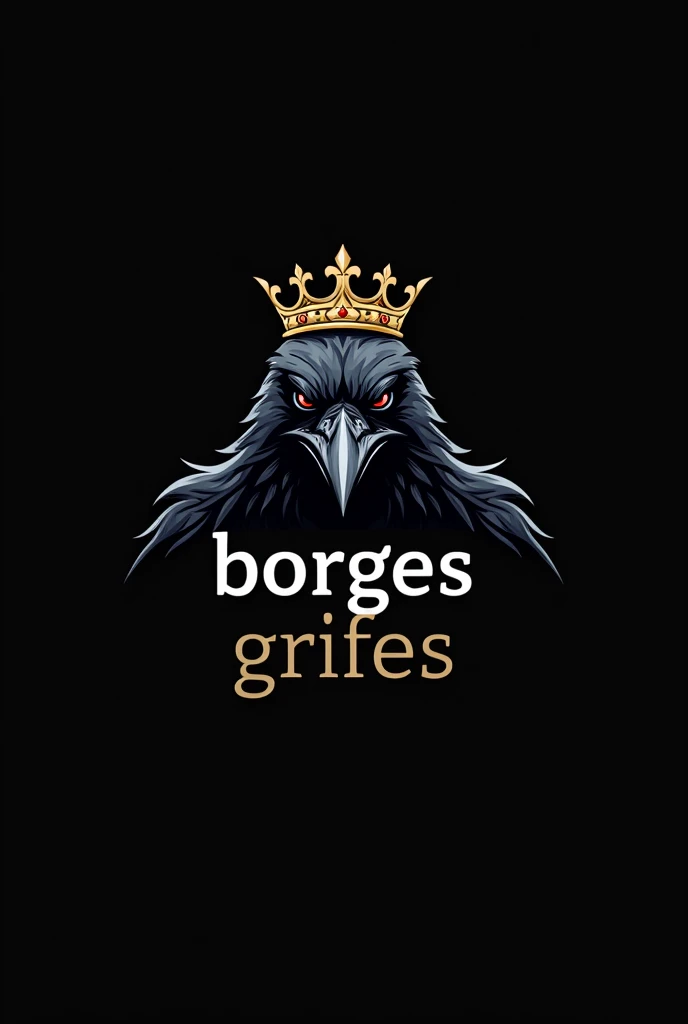 Logo written Borges grifes and an angry crow wearing a crown on a minimalist and modern black background