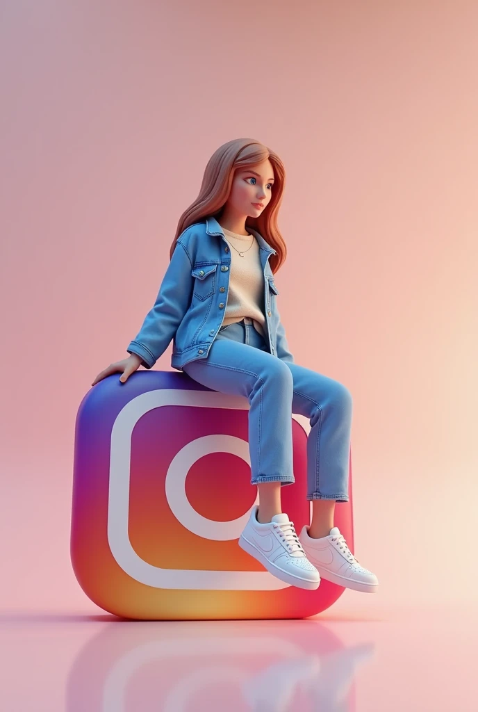 créez une illustration 3D d'un personnage aimée Assis de manière décontracté au-dessus d'un logo de media social « Facebook » le personnage doit porter des vêtements moderne et décontracté qu'une veste en jean et des chaussures de sport Nike air de couleur blanche l'arrière-plan de l'image est une page de profil de media social avec un nom d'utilisateur"Good bliss/ 24k abonné" et une photo de profil qui correspond.