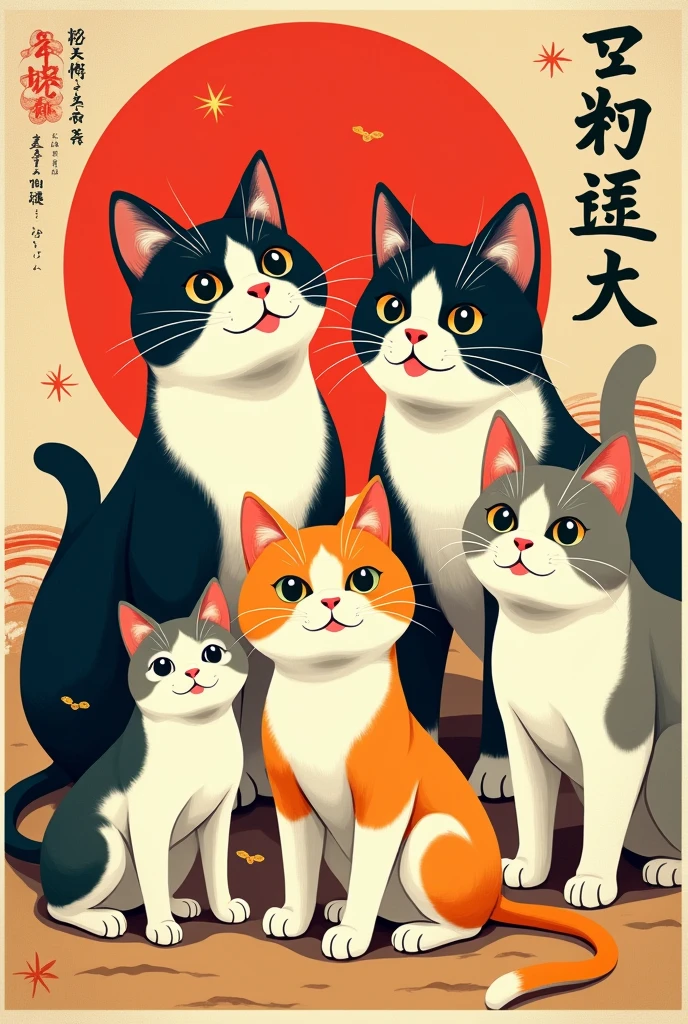 Retro Japanese cats poster