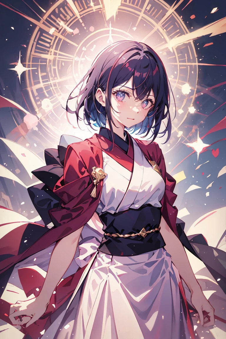 1Beautiful girl of the people,Kentaro Yabuki,Highest quality,Highest quality,Short Bob Hair、Transparency、Cherry-colored hair、kimono、Arms folded behind back、heart