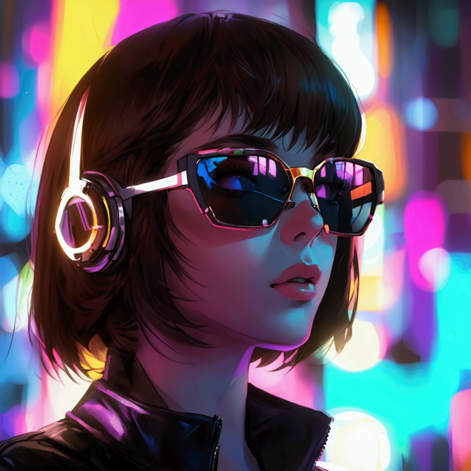 Create profile of young woman with dark brown hair, to wear black sunglasses